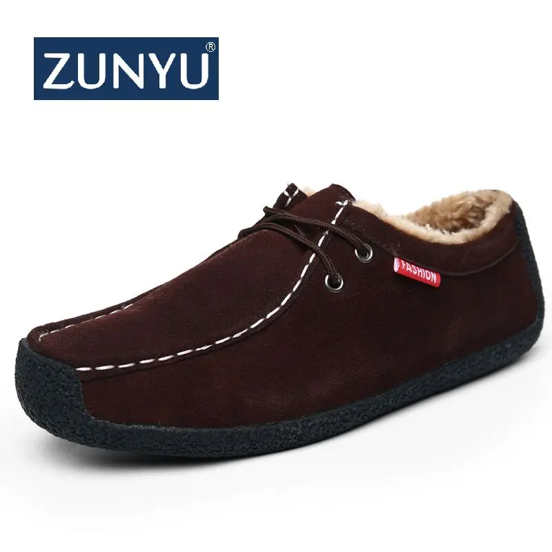 ZUNYU/большие размеры; зимние плюшевые теплые мужские туфли из коровьей замши; модные мужские туфли на плоской подошве; повседневная мужская кожаная обувь; мужские кроссовки