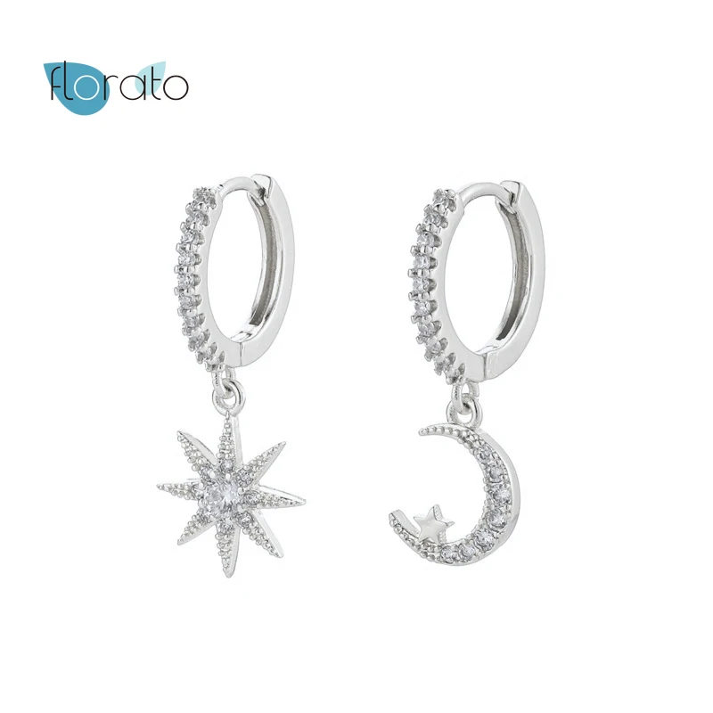 

YUXINTOME 925 Sterling Silver Moon Snow Flower Drop Earring Ohrringe Piercing Pendiente Crystal Women Luxury Jewelry For Party