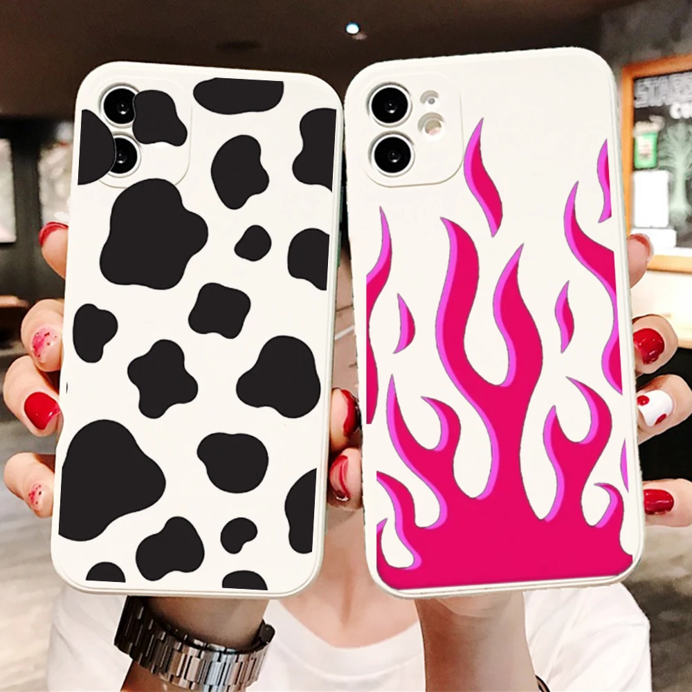 

PUNQZY Cool Flame Cow Pattern Cute Angel Phone Case For iphone 12 Pro Max XS Max 6 6s 7 8 Plus SE 2020 11 TPU Case For iPhone XR