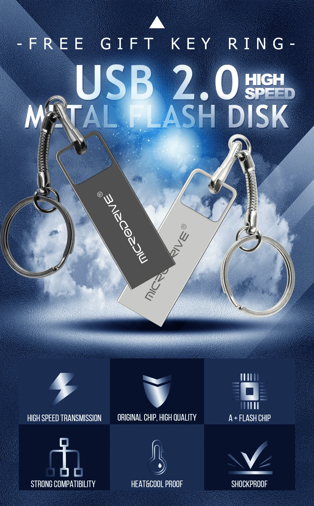 Водонепроницаемый usb флеш-накопитель 4 GB/8 GB/16 GB/32 GB/64 GB металлическая карта pendrive карта памяти приводы u диск Media Player с кольцом для ключей