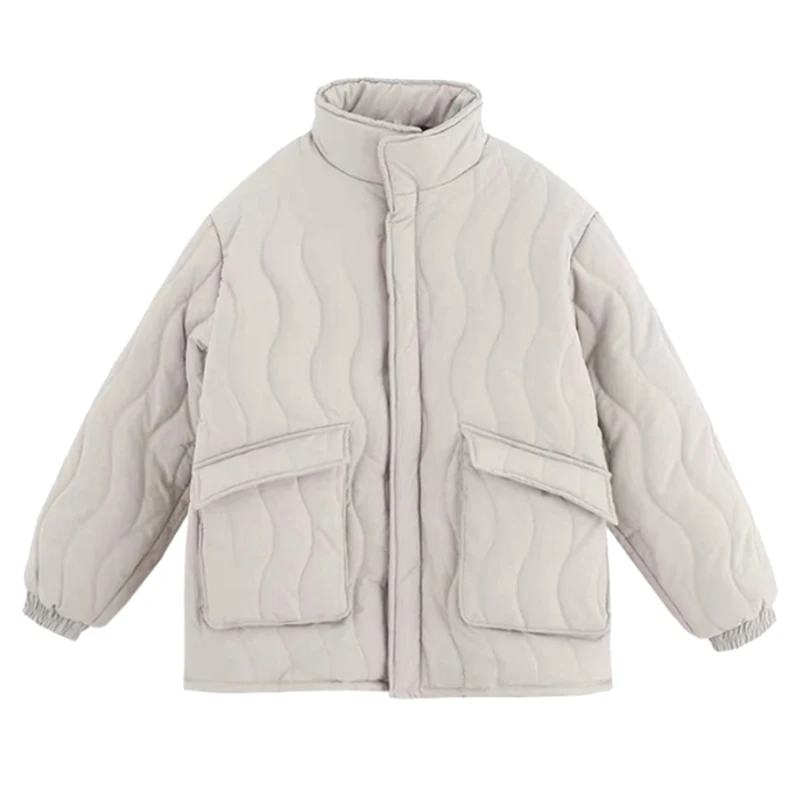 

Big Beige Short Size Cotton-padded Coat Long Sleeve Loose Fit Women Parkas Fashion Tide New Autumn Winter 2021 1DD3201