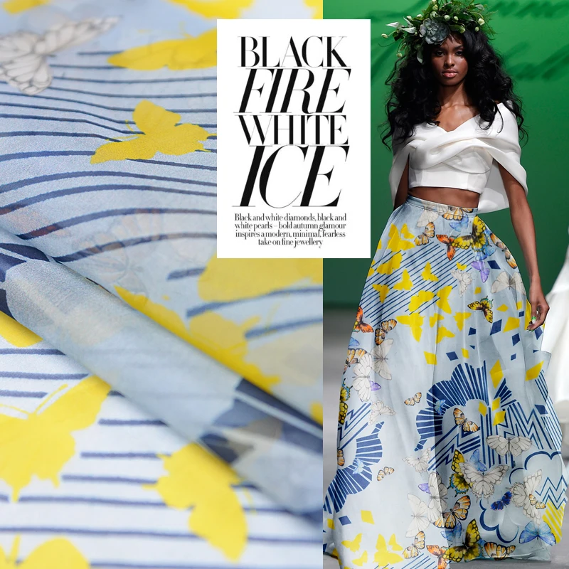 Женская винтажная ткань из 100% шелка органзы с принтом бабочек ширина 140 см|Ткань| |