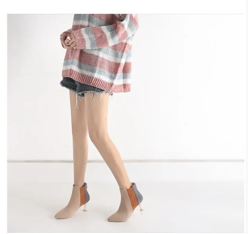 women shoes beige new winter pointy frosted ankle boots fashion monochrome heeled high-heeled Martin booties | Обувь