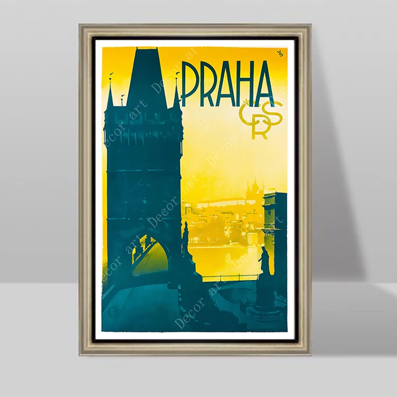 Чехословакия Прага закат квадратный путешествия холст картины винтажные стены