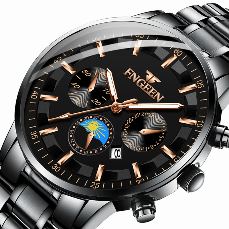 

2021 New Stainless Steel Waterproof Watches Mens Business Calendar Clock Fashion Sports Luminous Watches for Men Relojes Hombre