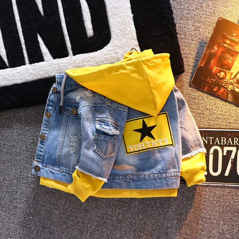 

2021 New Kids Denim Jacket Boys Jean Coat Clothes Fashion Casual Girls Hooded Jackets Children's Outdoor Cowboy Clothing Toddler