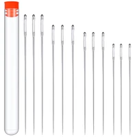 lmdz 12 pcs stainless steel large eye long sewing sharp needles hand stitching needles craft home diy sewing embroidery tool