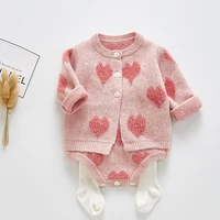 2021 new pattern baby jumpsuit girl spring and autumn sweater love print jacket love print jumpsuit two piece suit