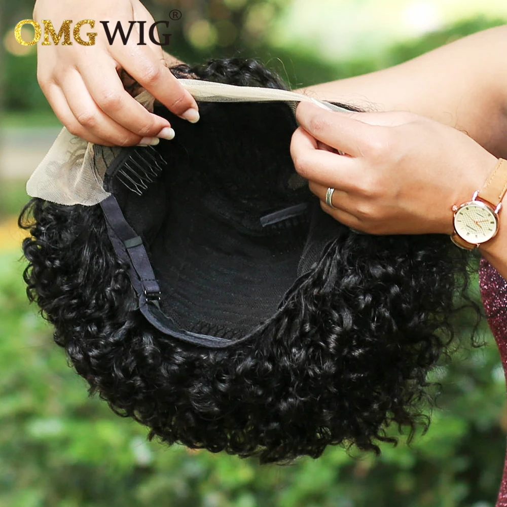 4X4 короткие кудрявые кружевные передние парики из человеческих волос для черных