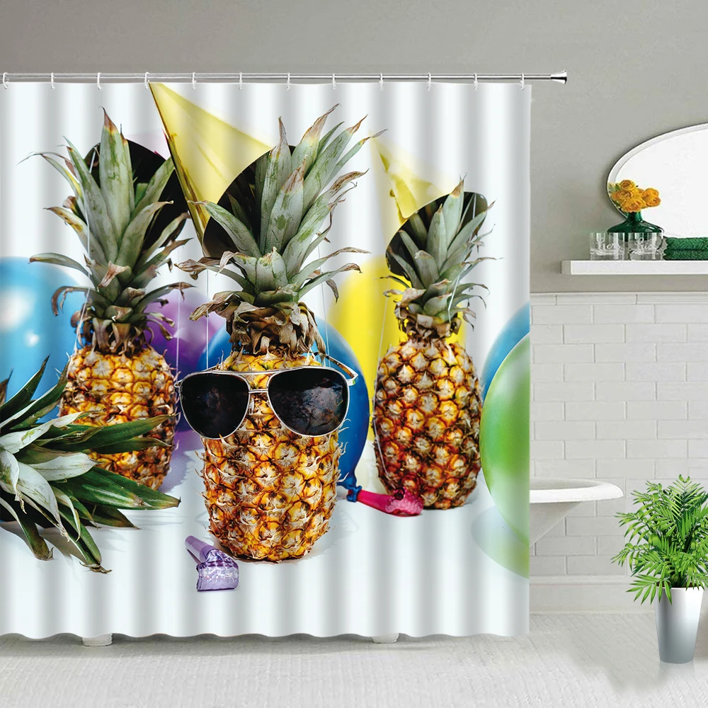 

Pineapple Shower Curtains Set Bathroom Decor Colorful Fruit Home Bath Bathtub Waterproof Fabric Creativity Hanging Curtains