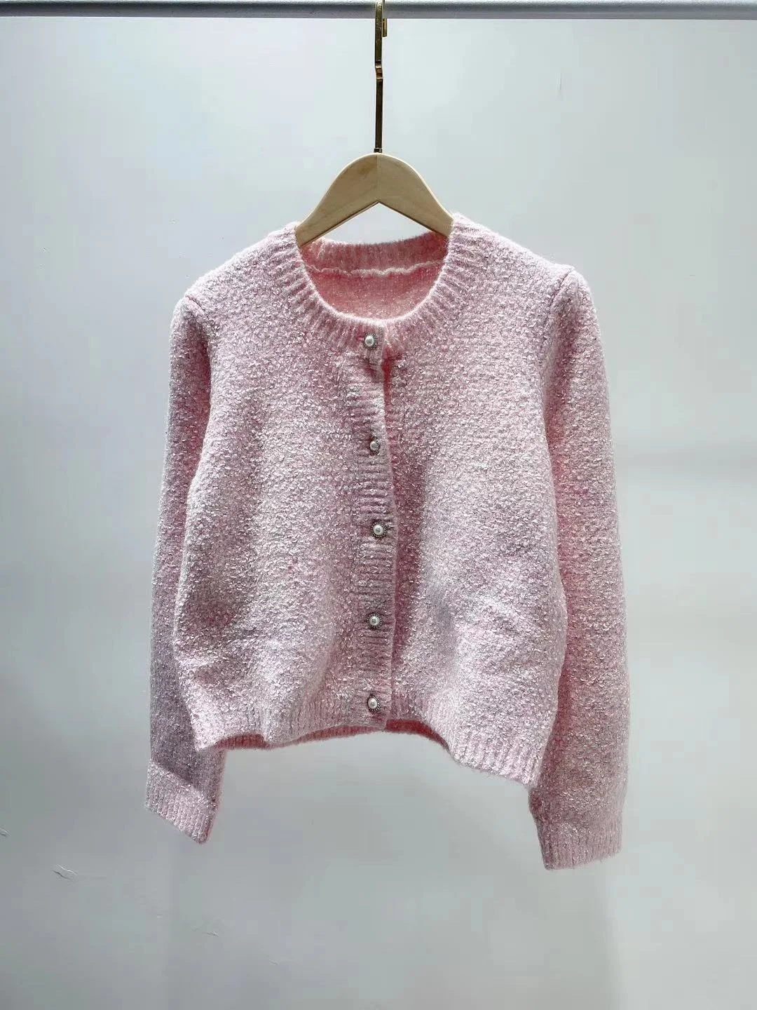 

Women O-Neck Pearl Buttons Pink Knit Cardigan 2021 Early Autumn Ladies Long Sleeve Single Breasted Sweet Sweater Knitwear Tops