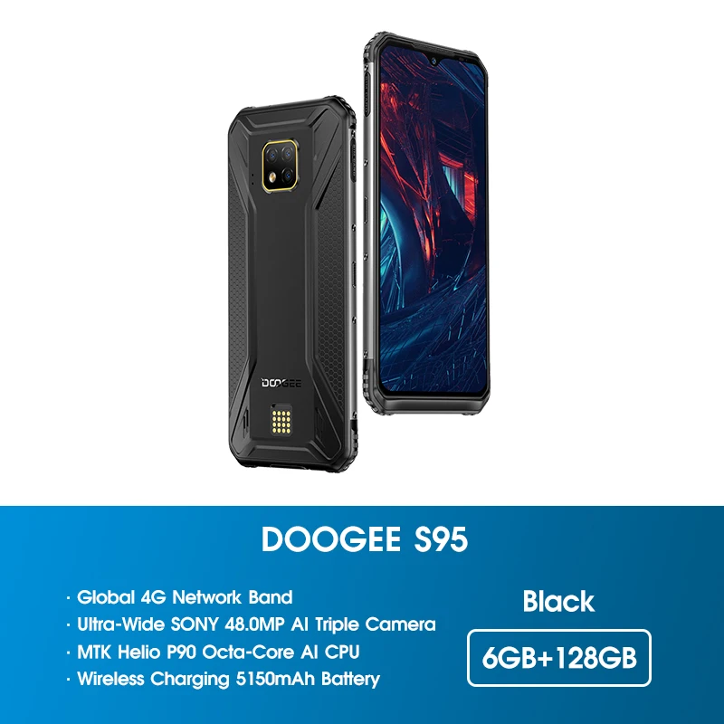 

DOOGEE S95 IP68 Modular Rugged Mobile Phone 6.3inch Display Helio P90 Octa Core 6GB 128GB 48MP Triple Camera Android 9.0 5150mAh