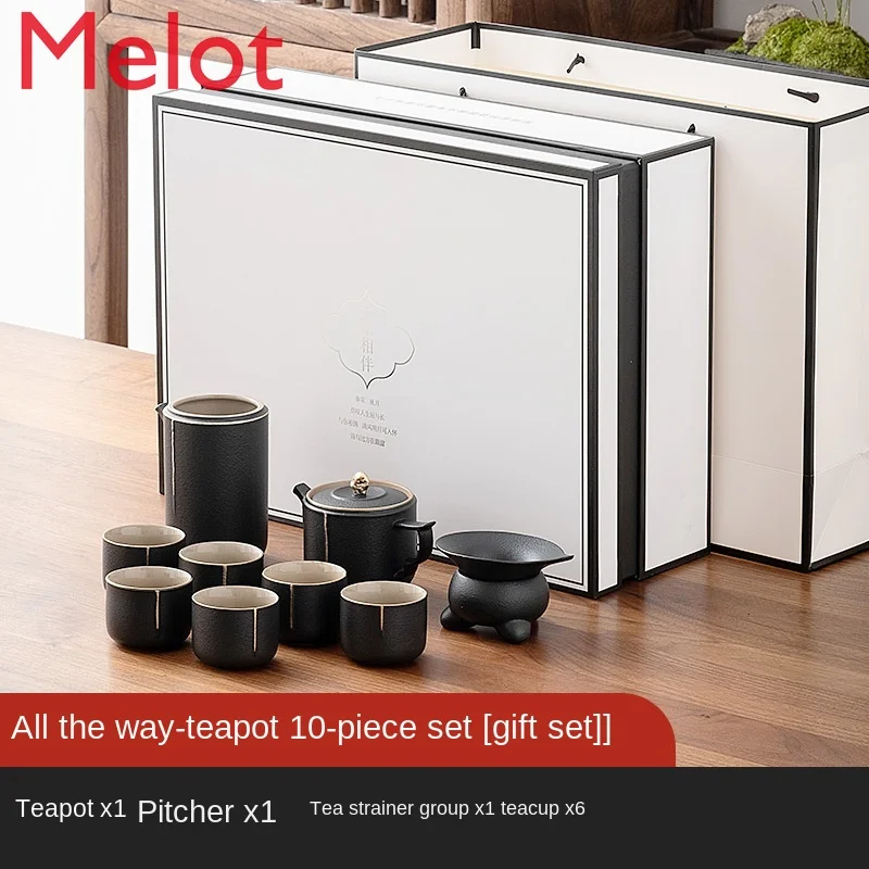 

Japanese-style Black Ceramic Kung Fu Tea Set Home Office Will Make Teapot Cover Bowl Teacourse High-end Gift Box Durable