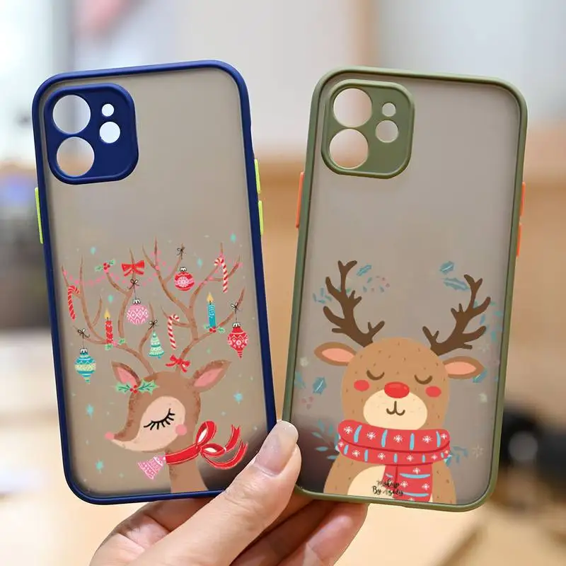 

Christmas Deer Phone Case matte transparent Funda For Army Green iPhone 7 8 x xs xr 11 12 13 pro plus max mini Clear