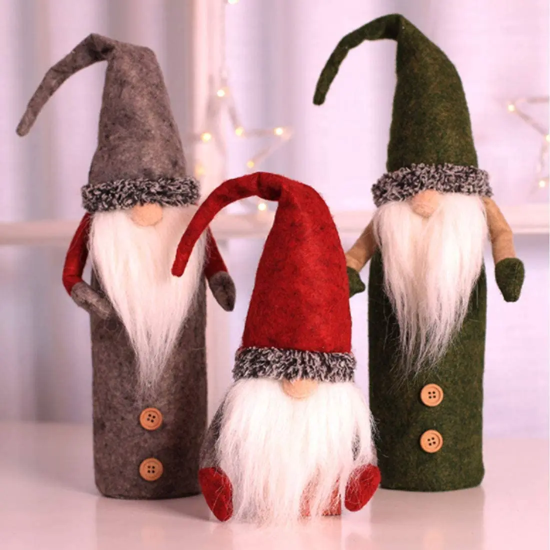 

Christmas Wine Bottle Cover, Achort 3pcs Handmade Gnome Xmas Wine Bottle Covers Bags or Christmas Party Decorations Festival