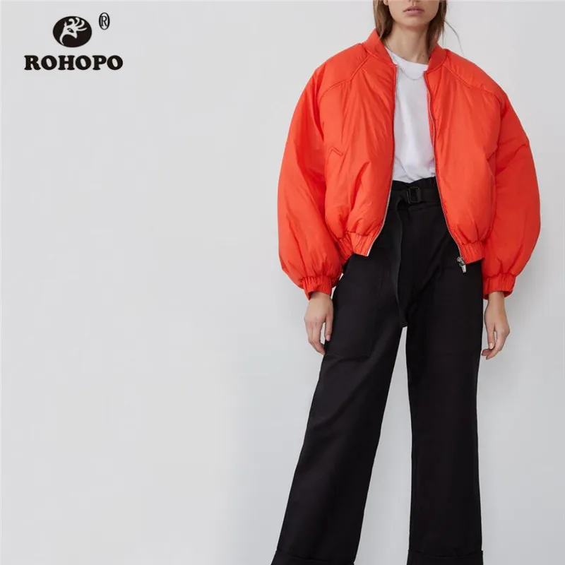 ROHOPO/куртка бомбер с круглым воротником и длинными рукавами красная парка пальто