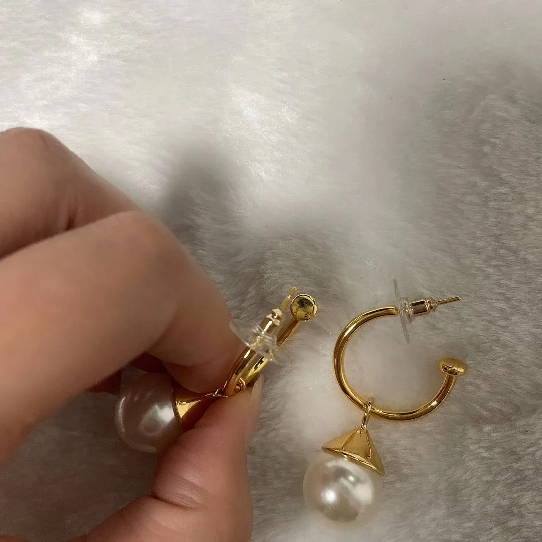 

Threader Unique Gold ring imination pearl Pendant polish Hoops Loops Vintage earrings women Fashion accessories 2020 Earing