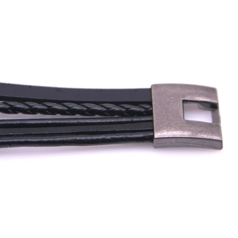 Черный многослойный мужской браслет кожаная веревка цепь сплав переключатель