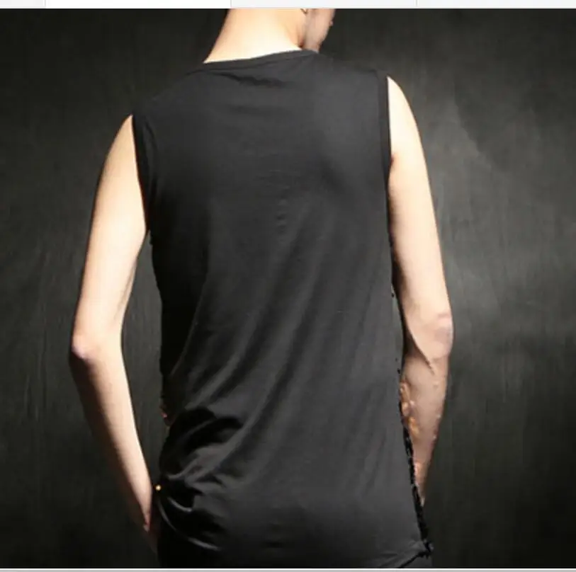 

Shopping Men's Free New Tide Leopard Sequins Man Punk Stage Costumes Dance Men Render Under Vest / M-xl