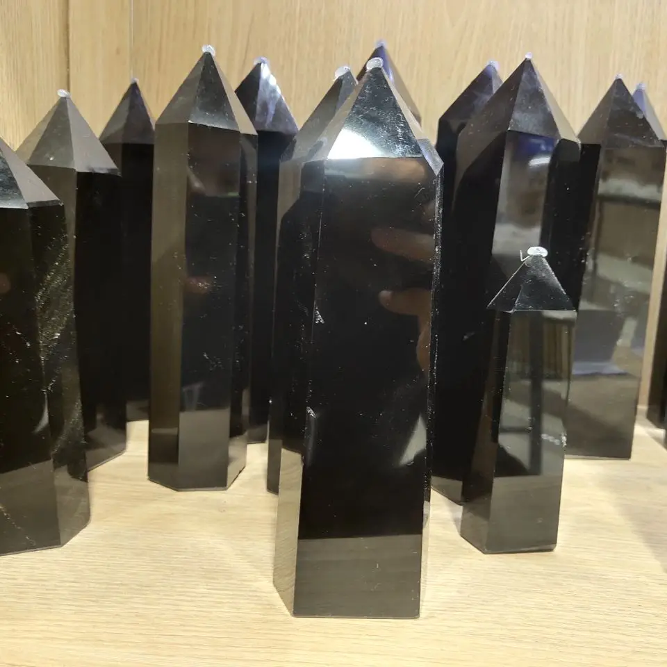 

600-650g Natural obsidian pillar town house evil spirits fortune feng shui decoration