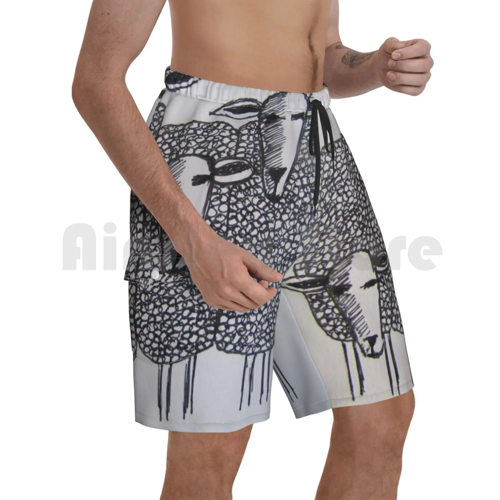 Пляжные шорты причудливая овца (рисунок) овчина ферма искусство сельская рисунок