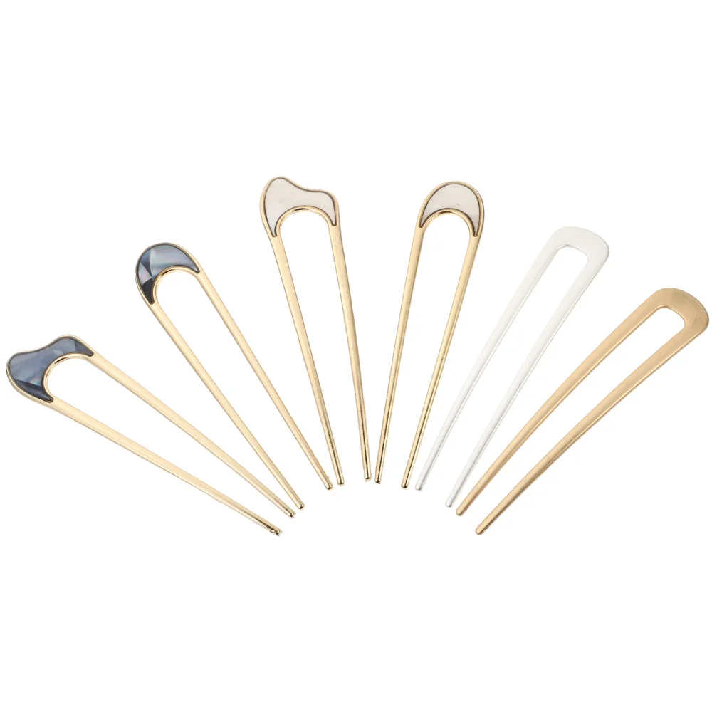 

6pcs U Shape Hair Forks Barrettes Hair Clips Simple Hairpin Decors Headdress