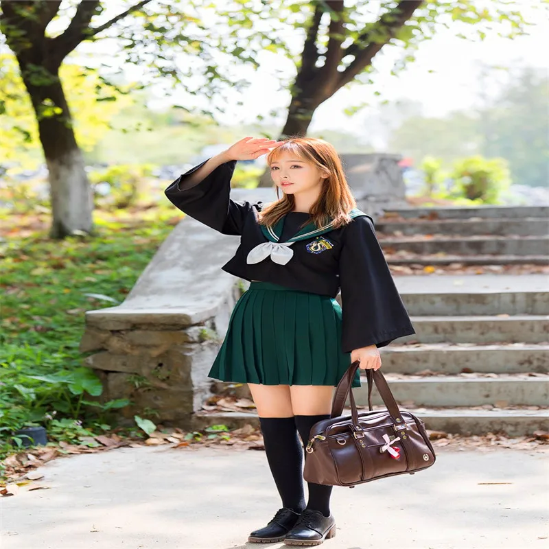 Черные матросские Костюмы с короткой плиссированной юбкой японская школьная