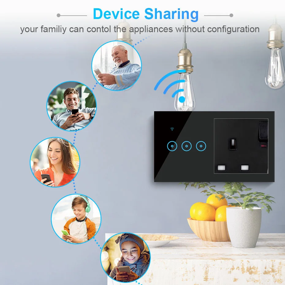 

Smart Life APP Control LED Light Tuya WiFi Switch Interruptor Alexa Switch Voice Control 1 2 3 Gang UK Electric Socket Alexa