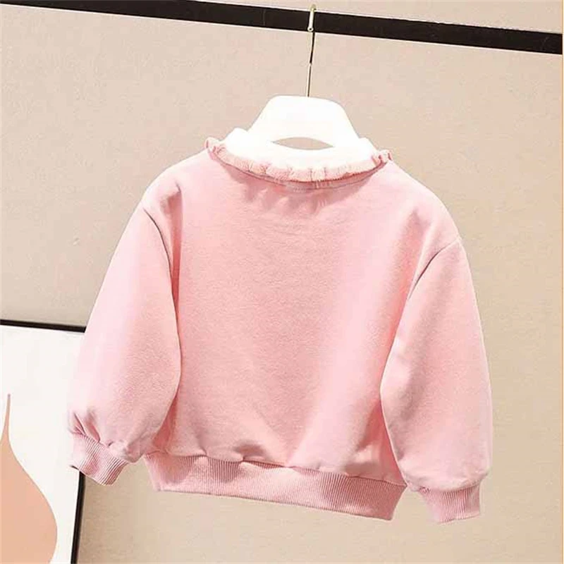 dziecięca elegancka słodka bluza z kapturem dziewczynek na co dzień klapami swetry długim rękawem jesienny top marszczeniami 2-6 lat odzież dla
