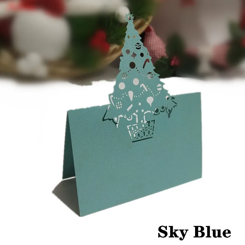 SkyBlue 10 шт. лазерная резка Рождественская елка Стекло Место карты свадебный стол украшение место карты Свадебная вечеринка украшение 9Z SH219-10 - Цвет: SkyBlue
