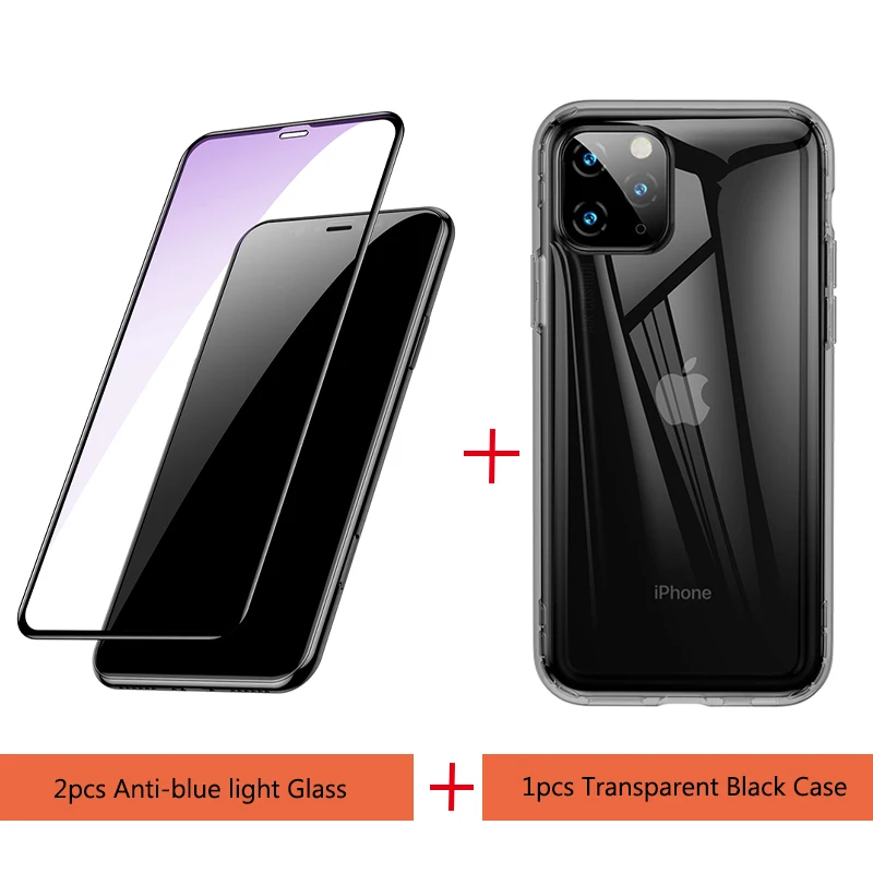 Baseus 0,3 мм Полное покрытие экрана протектор для iPhone 11 Pro Max Защитная пленка Закаленное стекло для iPhone 11 Pro Max 2 шт - Цвет: Transparent Black