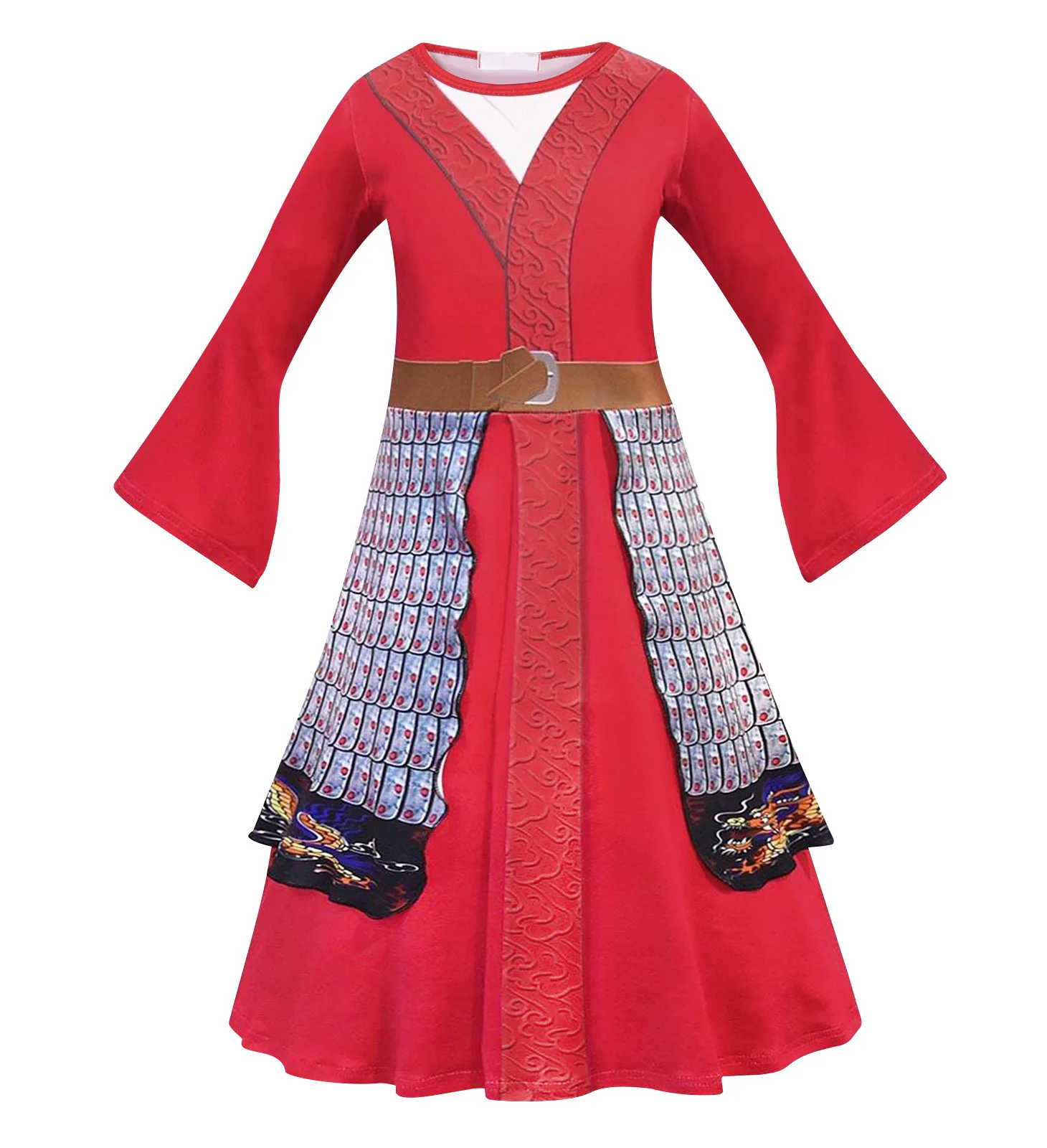 

Christmas Baby Anime Legend General Hua Mulan Heroine Soldiers Cosplay Costume Chinese Dragon Print Girl Long Sleeve Battle Suit