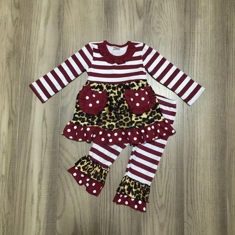 Детская одежда для девочек на осень/зиму леопардовое платье с красными полосками