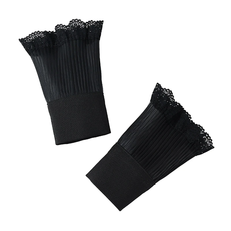 

Women Organza Wrinkled Layered Horn Cuffs Ruffled Lace Detachable Fake Sleeves