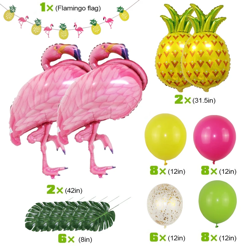 

43pcs/set Tropical Flamingo Theme Hawaiian Party Decorations Banner Palm Leaves Pineapple Flamingo Decoration Balloon Garland