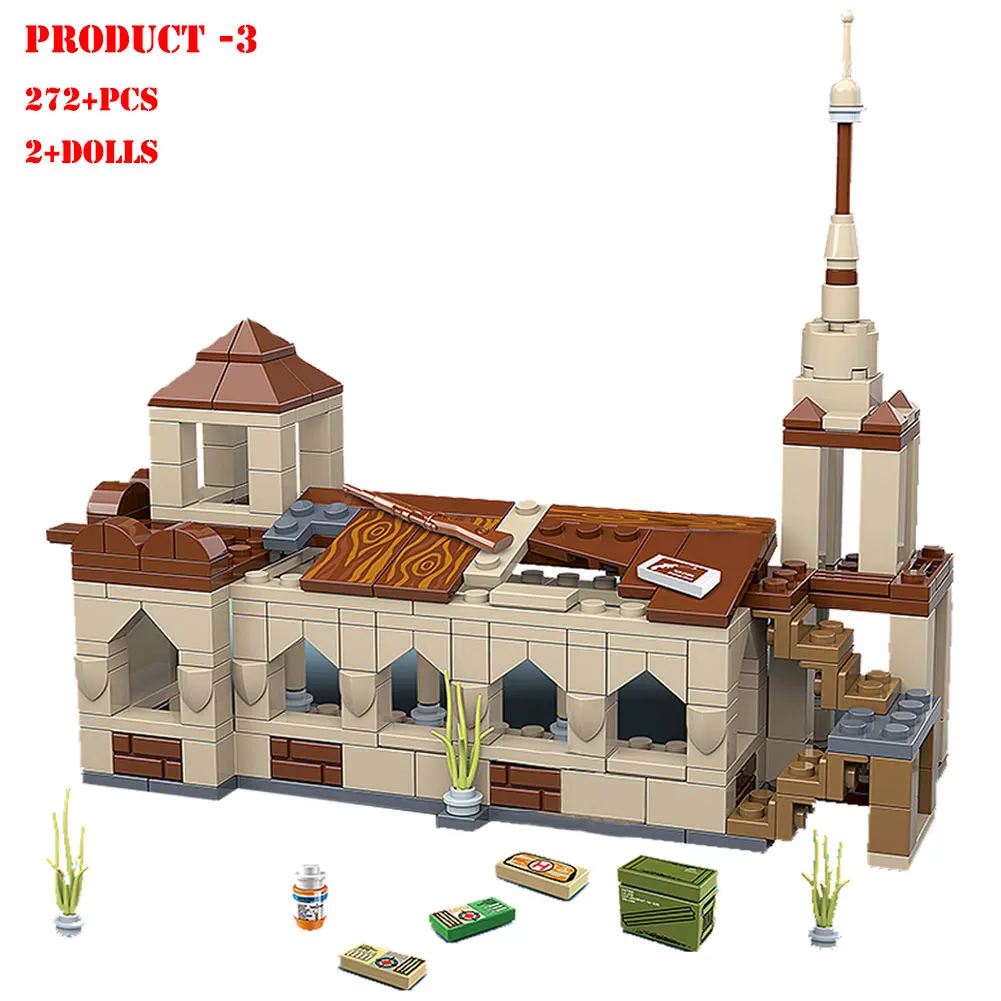 

Military Series WW2 Russia City Military Ruin Battle Scene Mini Battle Motorcycle Weapon DIY Model Building Blocks Boys Gift Toy