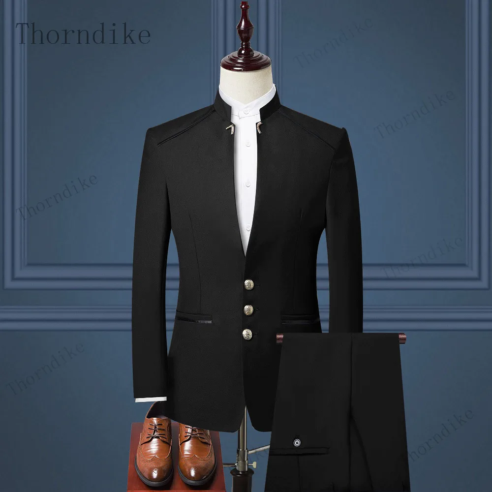 Thorndike мужской костюм в китайском стиле со стоячим воротником свадебный жениха