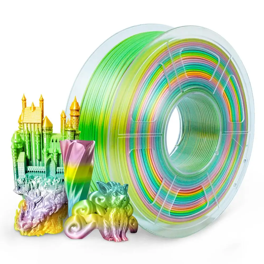 

PLA Filament Silk 1kg 1.75mm Shiny Rainbow Color Silk Texture High Toughness Diameter Tolerance 0.02mm FDM 3D Printer Material