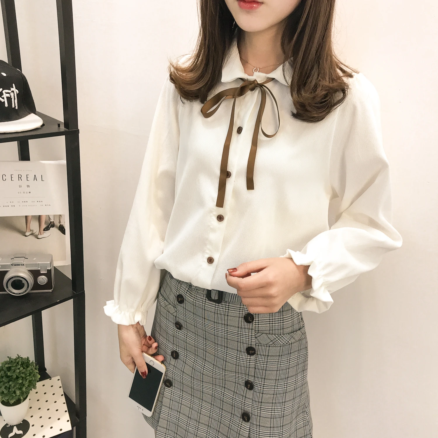 

Houthion Women's Blouses Long Sleeve Top Summer Simple and Casual Solid Plus Size Shirt Fashion Blouse Button Tops