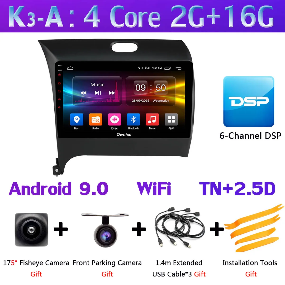 K3-A 360 ° панорамная камера Android 9,0 4G+ 64G Автомобильный плеер CarPlay DSP gps радио для Kia K3 Cerato 3 Forte 2013 - Цвет: K3-A