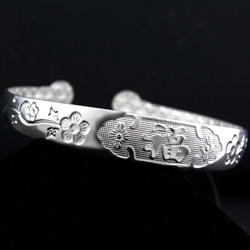 OMHXFC Wholesale European Fashion Woman Girl Party Wedding Gift Plum Blossom 925 Sterling Silver Open Bangles Bracelets BE148 | Украшения и