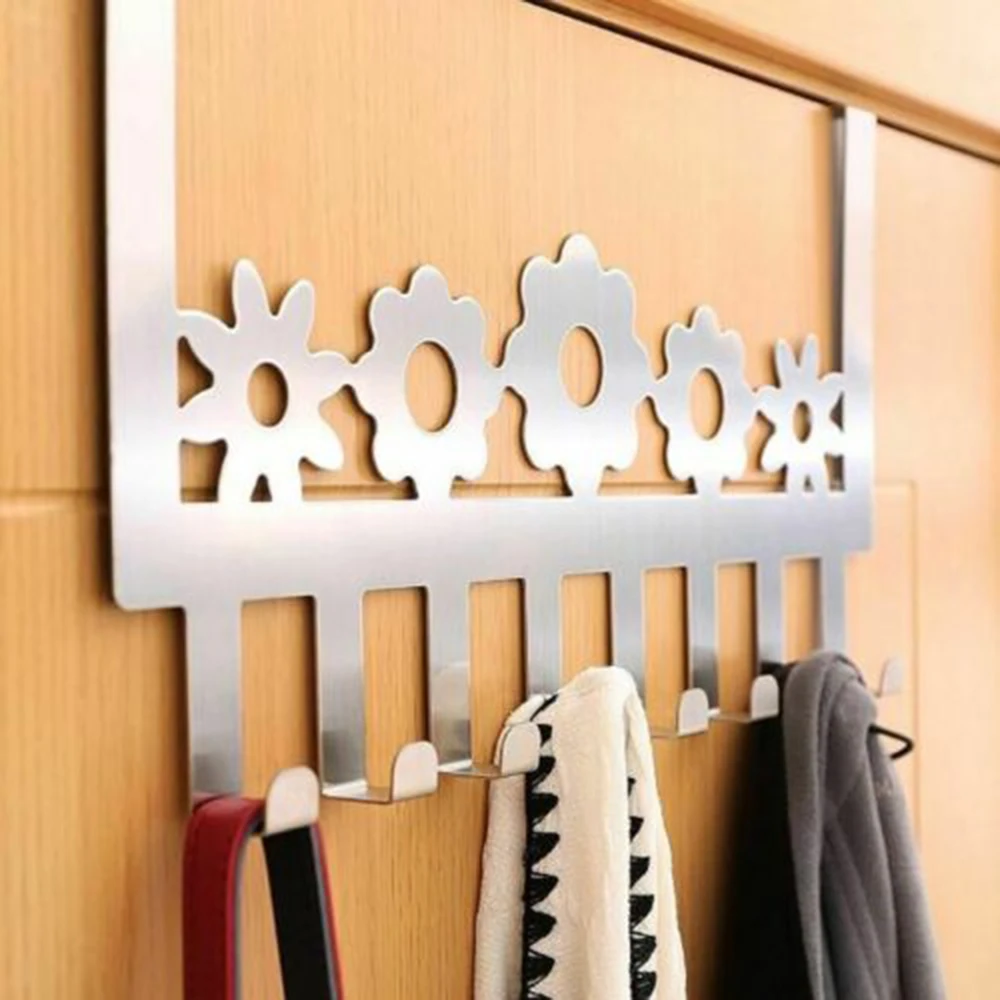 

40*22cm Stainless Steel Bathroom Towel Clothes Kitchen Hanger Rack 8 Hooks Over The Door Stainless Steel