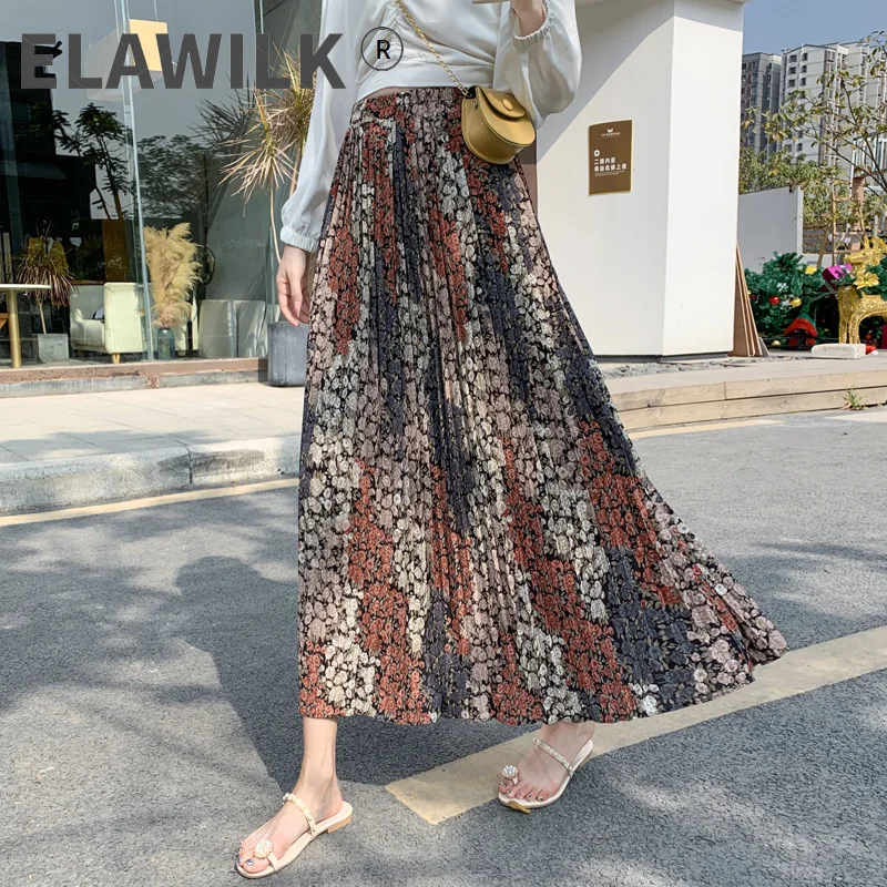 

Женская юбка в богемном стиле, летняя плиссированная длинная юбка с эластичным поясом и цветочным принтом, женская одежда юбки для отпуска ...