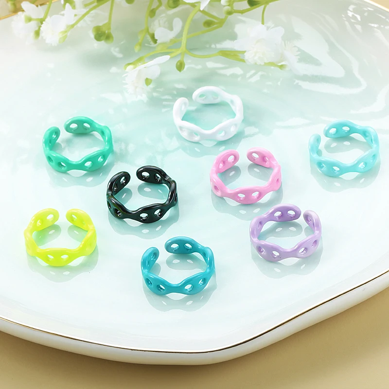 

2021 Korea Colorful Fashion Resin Fruit Ring Set Metal Geometric Irregular Open Rings for Women Party Wedding Jewelry Ring Set