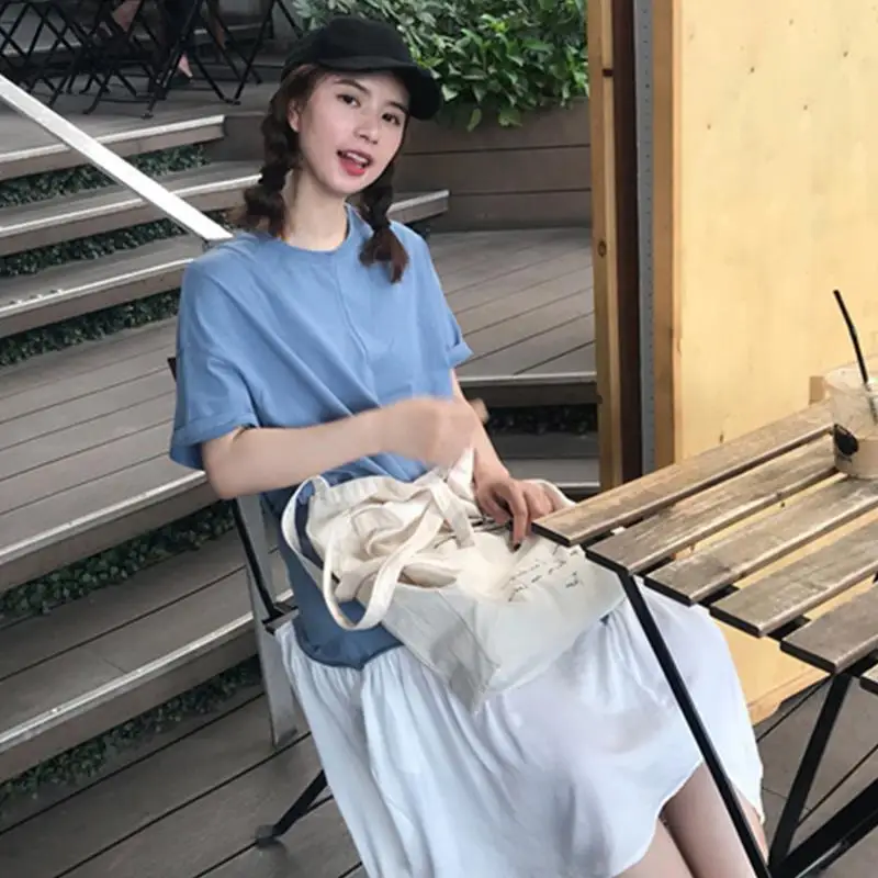 Летнее платье для беременных женщин элегантное контрастное цветное плюс размер