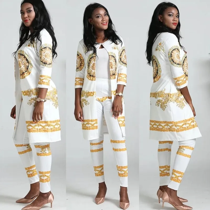 

4XL Plus Size African Clothes For Women Two Piece Set Open Stitch Outwear Jacket And Pants Set Fashion Diamonds Office Lady Suit