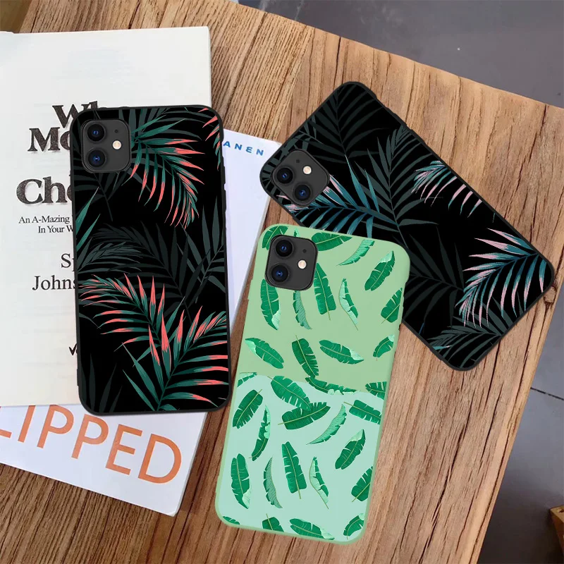 hot art banana leaf phone case for iphone 12 11 13 pro max xr xs max 6s 7 8 plus x se 2020 luxury soft silicone back cover free global shipping