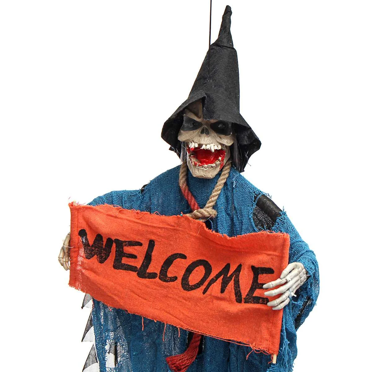

Electric Voice-controlled Luminous Hanging Skull Skeleton Ghost Halloween Horror Props Haunted House Decoration Welcome Slogan