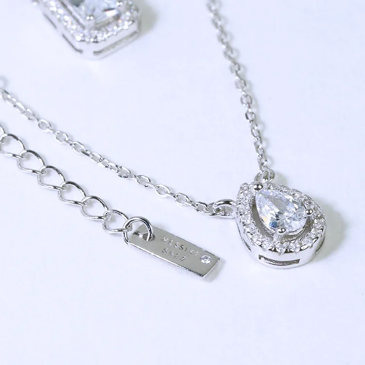 Hot brand 925 Sterling Silver Zircon square stone Necklace For Women With logo tag France drop water | Украшения и аксессуары