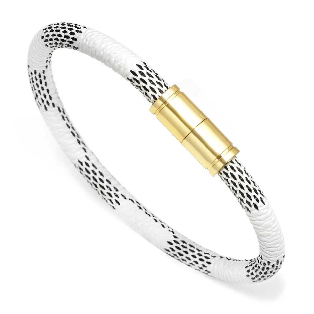 

WANG AIYAO2021 Trendy Cowhide Stripe Bracelet Couple Bracelet Alloy Magnetic Clasp Fashion Jewelry Accessories